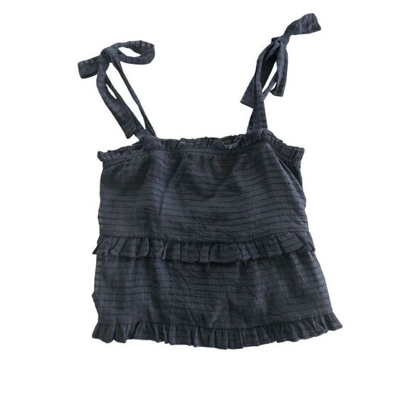 Heatherly Women's Ruffle Tiered Kayden Tie Sleeve Crop Top Black Medium NWT - Picture 1 of 4